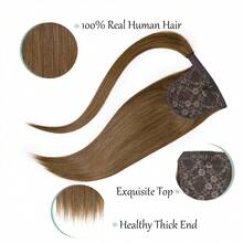 #6 Extensiones de cabello humano Remy para cola de caballo, rectas, color castaño claro, extensiones de cabello para cola de caballo envolvente para mujeres - S6 - Ver 5