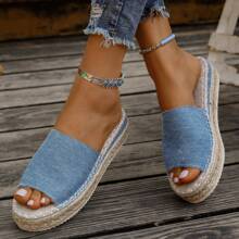 1 Pair Women's Platform Wedge Sandals, Casual Versatile Fairy Style Solid Light Blue High Heel Shoes, Waterproof Thick Sole Strap Beach Vacation Lightweight Comfortable Sandals