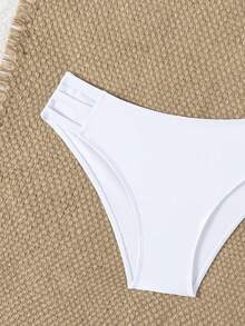 Nuevos fondos de bikini de unicolor con abertura lateral sexy para mujer, adecuados para usar en la playa, vacaciones, blanco - Blanco - Ver 8