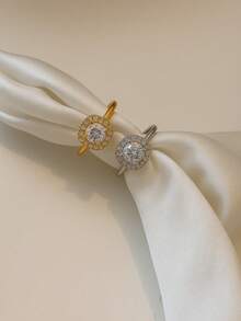 Solitaire Zirconia Ring With Shiny Stone Studded Delicate Bridal Style Elegant Fashion Shiny European - 銀色 - 查看 5