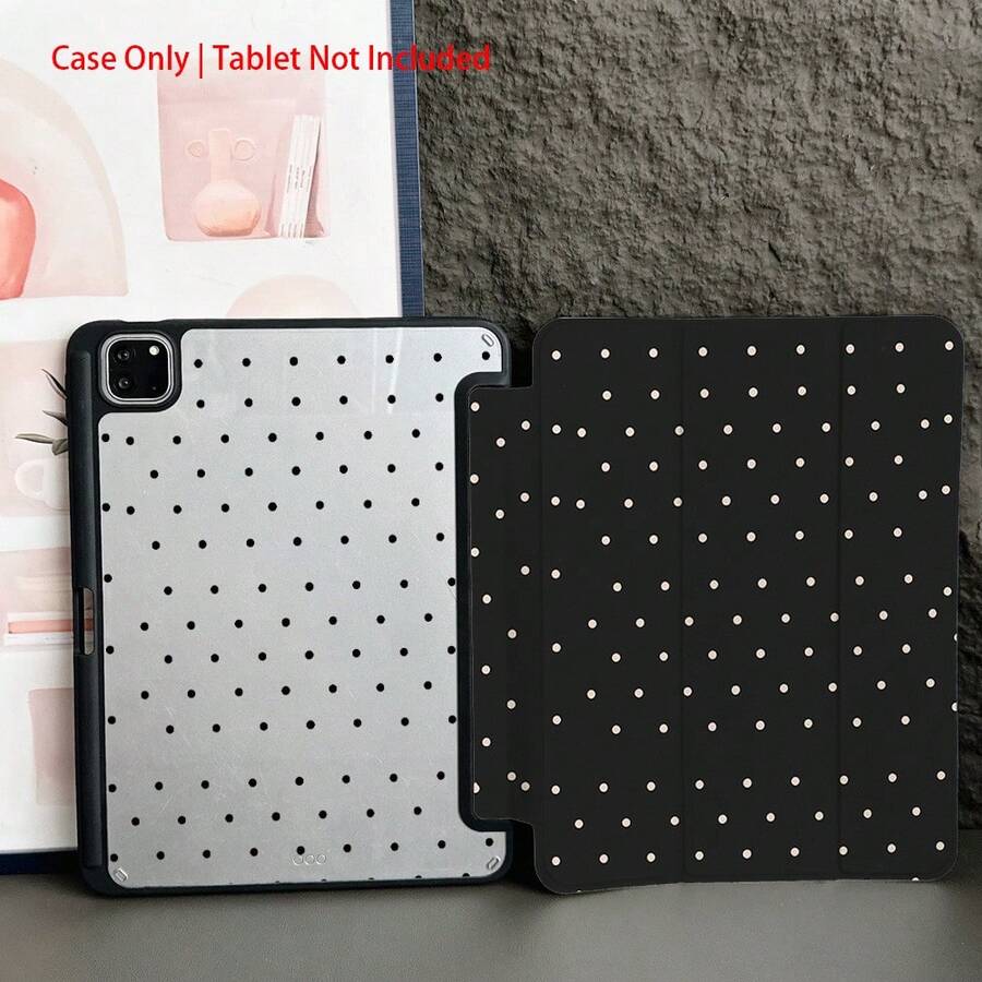 波尔卡圆点 1 件波尔卡圆点图案保护性对开式桌面保护套 - 适合经典简约风格的情侣，带笔架，兼容 iPad 10.9/10.2/Air 5th Gen/Pro11/10th/9.7/Air 2/iPad（7th Gen）/iPad（8th Gen）/iPad Air 4/5/iPad Pro 11/iPad 10th 代 10.9 英寸 2022 智能保护套/iPad Air 13(M3 2025)/iPad Air 11(M3 2025)/iPad Air 11(M3 2025)/iPad 11(A16 2025)，自动睡眠/唤醒功能/时尚平板电脑配件 - 黑色 - 查看 1