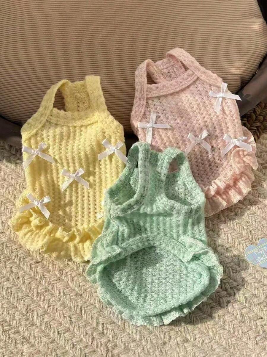 1pc Pet Sleeveless Dress, Breathable Lightweight Bow Princess Dress, Lace Dress, Suitable For Poodle, Yorkshire Terrier, Bichon Frise, Chihuahua And Other Medium/Small Cats And Dogs, Spring/Summer - Multicolor - View 1