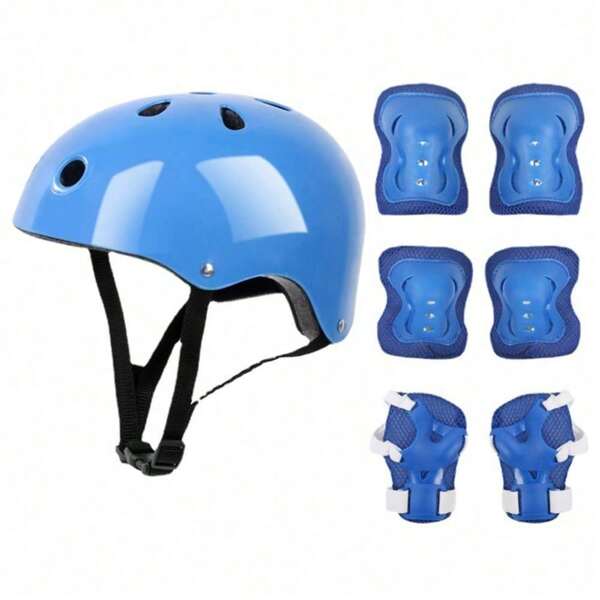Helm-Schutzausrüstungsset für Kinder, einschließlich Helm-Ellbogenschützer, Knieschützer und Handgelenkschützer, Roller-Rollschuhlaufen (blau) 7madogv1fw-11