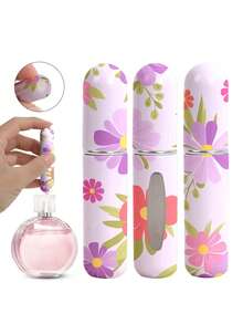 1/4 件彩色花卉印花图案香水喷雾瓶，可重复使用的底部填充香水瓶，迷你化妆品瓶，香水，纯露包装工具，多种颜色可供选择，送给家人和朋友的生日礼物，节日礼物，便携式旅行 5ml