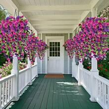 2 件人造花牵牛花玫瑰紫藤花篮藤蔓用于悬挂篮子，悬挂丝绸花假花藤蔓婚车装饰，门楣拱门装饰，家居，餐厅，卧室，生日派对装饰材料，餐桌装饰，餐桌中心装饰，人造花，塑料花，情人节，毕业礼物，花园装饰，户外植物，园艺