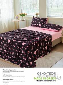 3/4 pièces Ensemble de draps imprimés avec nœuds roses, avec taies d'oreiller, sensation légère comme un nuage, résistant aux plis et au rétrécissement, comprenant 1 drap plat + 1 drap-housse + 1/2 taie d'oreiller, drap de lit avec poche profonde, doux et respirant, pour tous les lits - twin, double, grand, reine. Ensemble de literie d'été de luxe, literie pour l'école