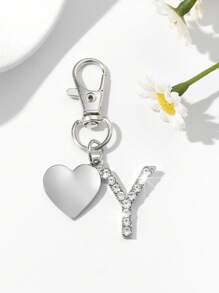 1pc Fashionable European American Luxury Heart Hollow English Letter Shaped Key Chain Pendant, Studded With Rhinestones, Suitable For Women Car Key, Bag Decor, Birthday Gift