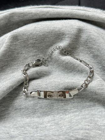 1 Personalized Photo Couple Bracelet, Customized Eye Photo Stainless Steel Chain Laser Engraved Picture Bracelet, Etched Image Stainless Steel Jewelry, Romantic Gift For Boyfriend, Commemorative Gift, School Supplies, Back To School, School Gift, For Office, For School, For Classroom, For Teacher Gifts, For University, For Colleague