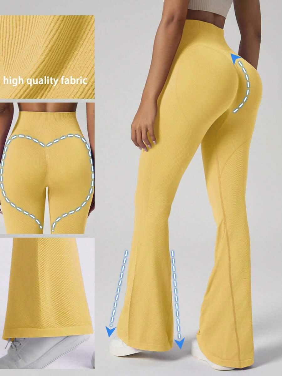 Pantalones acampanados elásticos para mujer, con cintura elástica acanalada, que levantan el trasero, con diseño en forma de corazón, ajuste estilizante