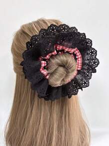 1pc Women/Girls Double Layered White Lace Trim Oversized Hair Scrunchie, Romantic Ballet Style Hair Accessory, Suitable For All Seasons Daily Use Scrunchies Hair Tie
