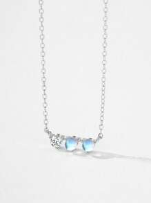 1 set van 925 sterlingzilveren eenvoudige maansteenhangers, oorbellen en kettingen voor vrouwen, romantische trouwsieraden