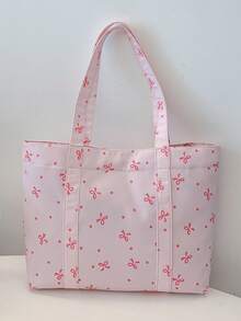 1pc Casual Cute Bow Decor Shoulder Handbag, Lightweight Magnetic Closure Tote Bag, With Tag Decoration, Suitable For Women/Girls/College Students/Ladies For Daily Use, Vacation, Travel And School, Adorable Bow Handbag For Women - Pink - View 9