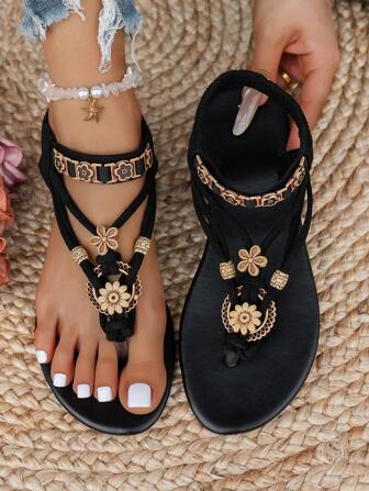 Women's Fashion Bohemian Style Flat Sandals, Casual Versatile, Suitable For Wedding, Party, Outdoor, Beach