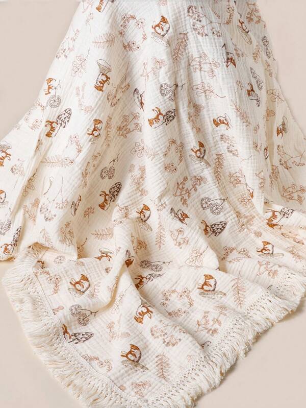 1pc Baby Blanket With Cute Squirrel Design, Home Decor Blanket For Infants