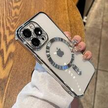 Magnetic Wireless Charging Phone Case Compatible With IPhone 17 16 15 14 13 12 11 Pro Max Plus 17Air, With Precise Hole Protection To Prevent Lens Vibration And Dropping, Electroplated TPU Transparent Case - 透明紫 - 查看 4