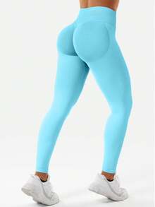 VOYJOY Women Seamless Impact Leggings Scrunch Workout Leggings Medium Waist Tummy Control Butt Lifting Gym Yoga Pants Fall Clothes For Women  Black Leggings - xanh nhạt - Xem 5