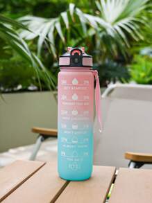 1pc 1000ml/32oz Gradient Color Plastic Cup, Outdoor Large Capacity Sports Water Bottle With Straw, Time Marker, Bounce Design, Leakproof Lock, Strap For Convenient Carrying, Suitable For Work, School, Outdoor Sports, Fitness, Hiking, Camping, Cycling, Holidays Gift