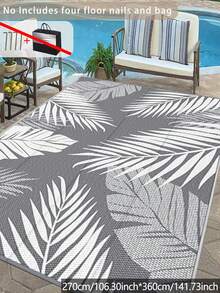 Outdoor Waterproof Plastic Woven Rug - 150x240cm Waterproof Reversible Patio Mat, Modern Carpet Suitable For Deck, Beach, RV, Camping, Patio, Garden, Picnic, Back To School - Gray Leaves (without Ground Spikes and Carrying Bag) - View 13