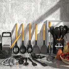 44pcs Silicone Cooking Tools Set With Storage Bucket, High Heat Resistant Non-Stick Cookware Spatula & Ladle, Kitchen Utensils Kit
