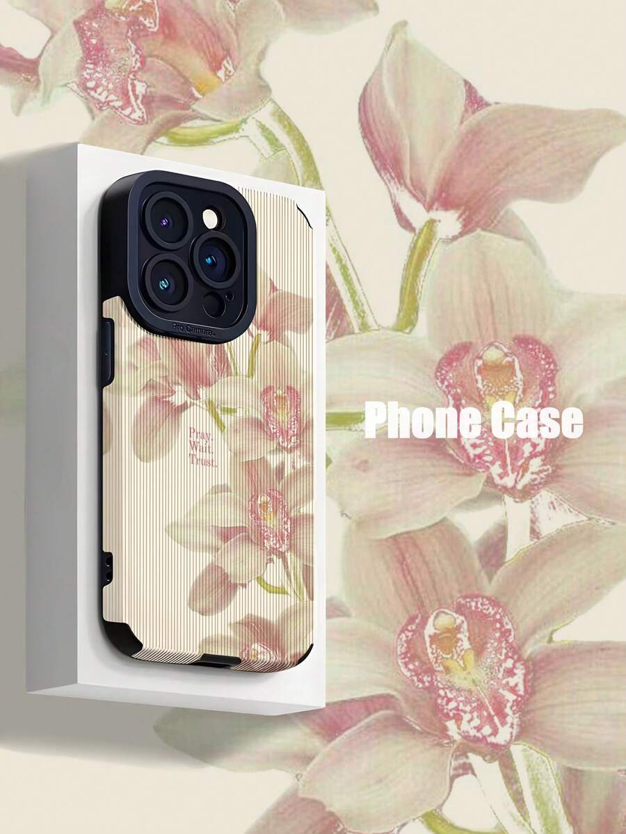 1pc Classic Vintage Two White Lily Flower Pattern Vertical Striped Faux Leather Shockproof Soft Silicone Phone Case Compatible With Apple And Models Waterproof Anti-Fall Scratch Resistant - Multicolor - View 1