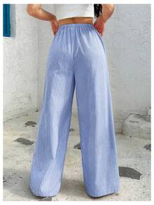 Pantalones anchos con cordón flojo de rayas para adolescentes - Azul - Ver 5