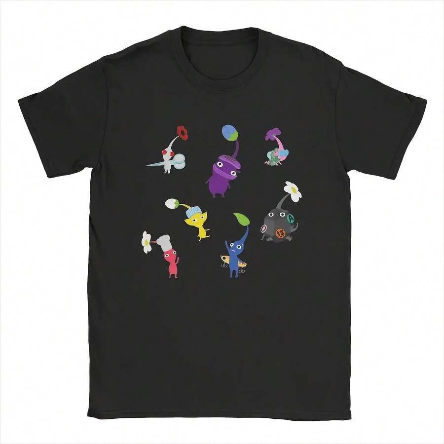 Dr Pikmin T-Shirt For  Vintage Cotton Tee Shirt Crew Neck Short Sve T Shirt Printing Tops220g High-Quality Pure Cotton T-Shirt With Minimalist Printing, Soft And Breathable Fabric, Comfortable And Loose, Suitable For All Day Wear, Suitable For Office Casual Wear, Spring And Summer Daily Appearance, Elegant And Youthful Design - Black - View 1