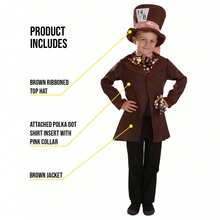 Morph Costumes Kids Mad Hatter Costume - Fun Fancy Dress For World Book Day, Halloween, Parties - Iconic Outfit With Ribboned Top Hat - Brown - View 4
