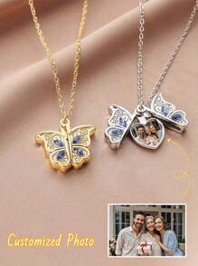 1/5Pcs Personalized Customized Butterfly Pendant Necklace, Love Star Pink Diamond Necklace, Customized Photos, Metal Material, Heart Shaped Album Box Design And Love Star Opening And Closing Design Versatile, Unique, Exquisite And Simple, School Supplies, For Teacher, For Boys And Girls, For Teenagers, Junior High School Students, Middle School Students, High School Senior High School Students, College Students, University Students, Freshman, Sophomore, Underclassmen