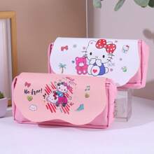 Sanrio 1pc Sanrio Large Capacity Cloud-Shaped Dual-Layer Pencil Case, Kuromi & Hello Kitty Design, Cute Girls Pencil Pouch,Back To School,School Supplies,Pencil Pouch,School Bag