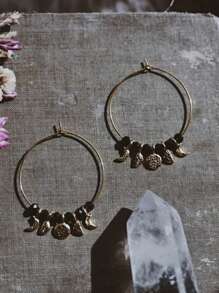 2 brincos de argola estilo boho com pedras preciosas pretas e lua dourada, brincos de liga para mulheres, adequados para sair, festas, uso diário