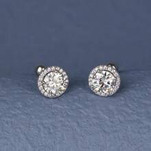 1ct*2pcs Classic Round Moissanite 925 Sterling Silver Stud Earrings, Fashion Versatile Birthday Anniversary Valentine's Wedding Gift, Black Moissanite, Comes With Certificate And Gift Box