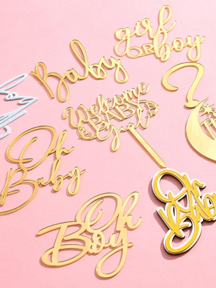 Random1/2/4/6/8pcs Oh Baby Cake Topper Decoration-Acrylic Baby Boy Or Girl Gender Reveal Party Cake Decorations Supplies, Baby Shower - Multicolor - View 1