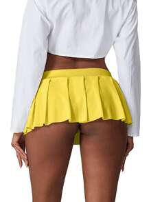 Ladies Mini Skirt, Dance Club Party Frill Short Skirts, Schoolgirl Pleated Micro Skirt - 黃色 - 查看 7