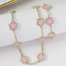 yhvmcl 1 pieza Elegante conjunto de collar de cadena multicapa de flor de cinco pétalos de metal minimalista para mujeres