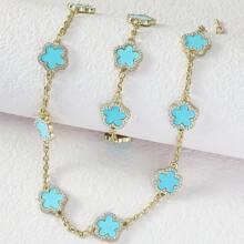 yhvmcl 1 pieza Elegante conjunto de collar de cadena multicapa de flor de cinco pétalos de metal minimalista para mujeres