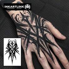 INKARTLINK Gothic Temporary Tattoos - Unisex |Dark Handwritten Calligraphy & Mystical Patterns | Waterproof & Sweat-Proof - Black - View 3