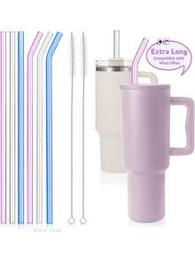 7/5/3/1 buah Sedotan Pengganti Kaca Ekstra Panjang untuk Tumbler - Sedotan Bengkok + Lurus yang Dapat Digunakan Kembali dengan Sikat, Aksesoris Pengganti - MultiWarna - View 7
