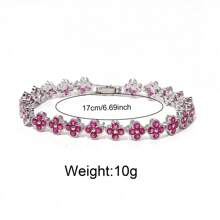 1 pieza Pulsera de lujo con flores de circonita al azar para mujeres, joyería exquisita con efecto deslumbrante de CZ como regalo