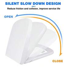 Vandise Toilet Seats SquareShaped With Soft-Closing Mechanism Quick-Release Function, Hygienic Toilet Seat Made Of Antibacterial, Scratch-Resistant, Easy Installation White Soft Close Square Toilet Seat With Quick Release, Simple Top Fixing, Anti-Bacterial Toilet Seats White With 360° Adjustable Stainless Hinges - White - View 3