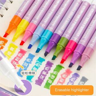 10Pcs Morandi Color Highlighter Creative Contour Hand Pen Student Key Marker Pen Double-Head Erasable Highlighter