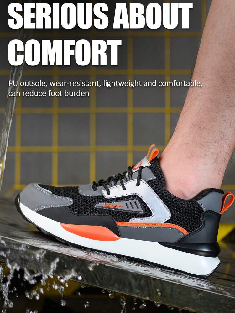 RAYDLINX أحذية عمل صيفية منفذة للهواء للرجال، أحذية مغلقة بنقاط فولاذية مقاومة للتحطيم والثقب، مريحة ومضادة للروائح الكريهة لحماية موقع البناء - رمادي - مشاهدة 10