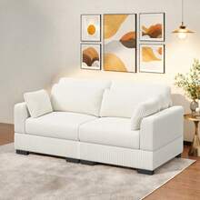 Sofá combinado para varias personas, espuma de alta resiliencia, estructura de madera maciza, sofá individual, banco con almacenaje, sofá de pana para salón, resistente a arañazos, beige - Beis - Ver 2