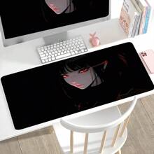 1pc XXL Dark Style Of Anime Girls Desk Mat - HD Printed Mousepad With Black Red Design, Large Gaming & Office Keyboard Pad, Natural Rubber Material, Perfect Gift For Gamers