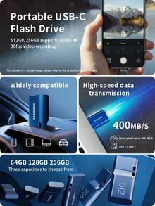SAMSUNG Type-C手机U盘读取速度400MB/S 适用于手机平板电脑大容量高速哨兵模式U盘 - 藍色 - 查看 3