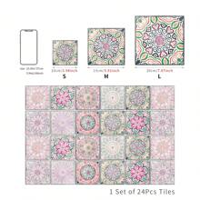 24PCS- Nrdic Bohemian Style Home Tile, Self-Adhesive Wall Stickers, Peel And Stick Wallpaper, Kitchen Bathroom Bedroom Living Room Dining Room, Waterproof, Oil And Moisture Proof, Decorative Tile Stickers, Wall Renovation Floor Stickers For Home Decor