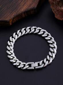 1 buah Gelang Rantai Logam Stainless Steel Desain Minimalis Tahan Pudar, Baja Titanium Tebal Gaya Vintage Modis Perhiasan Punk Cocok untuk Pria - Perak - View 7