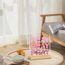 1件粉色亚克力“祈祷”摆件 - 基督教桌面摆件，带有圣经经文，宗教礼物，适合女性，生日和圣诞节家居办公室装饰 - 西瓜粉 - 查看 5