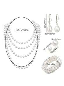 D EXCEED 2/3pcs 1920s Tea Party, Dancing, Hen Party, Pearl Necklace & Bracelet Set, Great Gatsby Theme, Easter, Royal Ascot, Mother's Day Gift - Pearl Necklace and Three Row Pearl Bracelet Combination - View 43