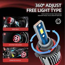 2个H11 H1 H4 H13 9007 H7 9005/HB3 9006/HB4大灯LED灯泡组合，超亮6500K白光，3570 CSP芯片，无需工具即可轻松安装，可替换卤素/暗灯泡，带散热风扇，即插即用 - 紅色 - 查看 9