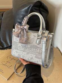 1 pieza Nuevo bolso de mano bordado de material de PU de moda, adecuado para ir al trabajo, viajes, salidas diarias, citas, regalos, simple y generoso, bolso de mujer de gran capacidad para todo